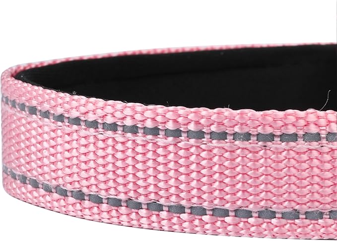 Reflective Dog Collar, Adjustable Soft Neoprene Padded Nylon Pet Collars with Buckle for Medium Dogs, Light Pink,M
