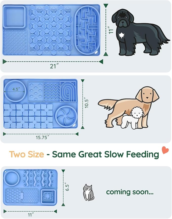 Slow Feeder Bowl for Dogs and Cats, Silicone Lick Mat & Snuffle Mat with Suction Cups - Interactive Puzzle Feeder, Slow Eating, Keep Busy and Reduce Vomiting (15.75" x 10.5" Light Blue)