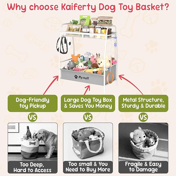 Large Dog Toy basket, Toy Box for Dogs, Pet Toys Bin Dog Metal Wire Basket for Toys, Food Storage, Storage Organizer Chest Storage, Toy Box for Living Room Area (White)