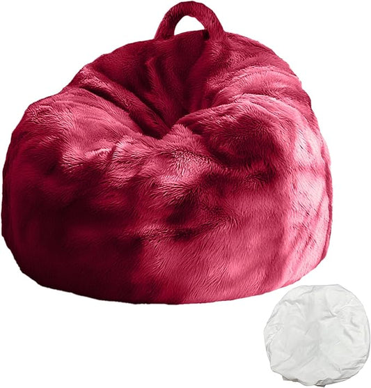 4FT Fluffy Velvet Bean Bag Chair Cover – Soft, Washable & Durable Storage Sofa for Kids, Adults and Pets, Perfect for Storing Clothes, Toys or Blankets Christmas Gift, No Fillers, Red Brown