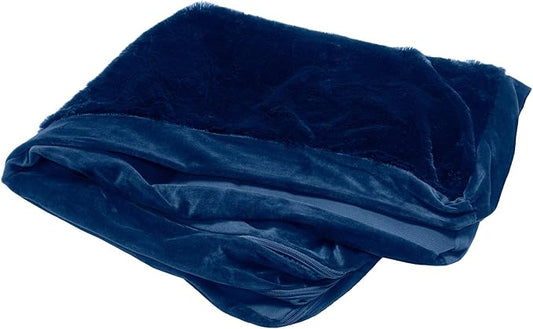 Furhaven Replacement Dog Bed Cover Plush & Velvet L Shaped Chaise, Machine Washable - Deep Sapphire, Medium