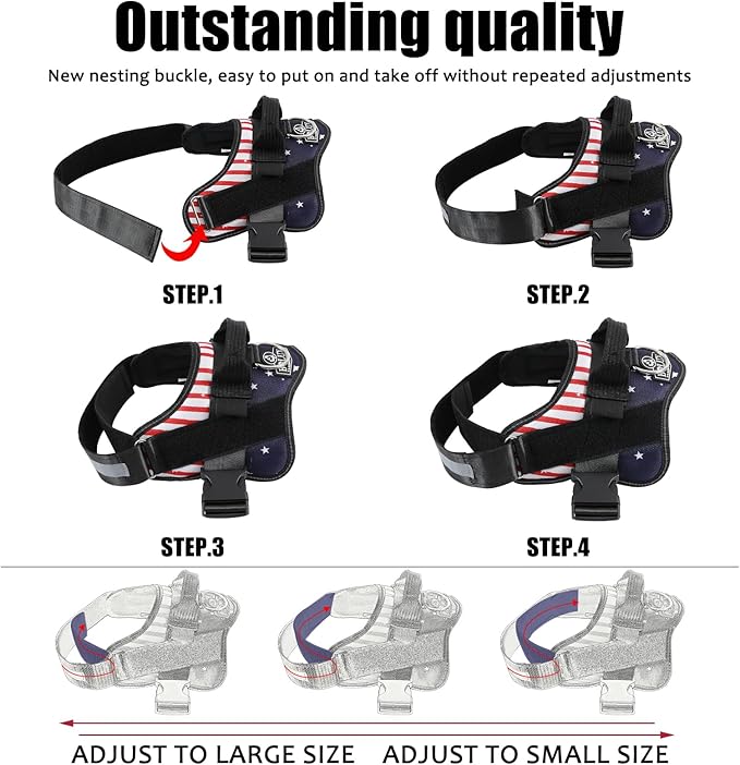 Bolux Dog Harness, No-Pull Reflective Dog Vest, Breathable Adjustable Pet Harness with Handle for Outdoor Walking - No More Pulling, Tugging or Choking (Flag, Large)