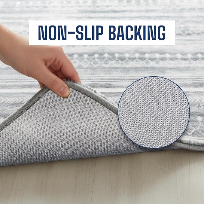 Muddy Mat짰 Greyline 5ft x 7ft Washable Area Rugs for Living Room, Bedroom & Dining Room ??Modern Soft Low Pile Non Slip Carpet ??Pet Friendly Waterproof Foldable Rugs for Home