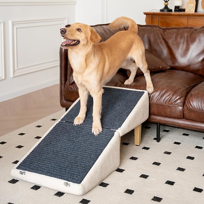3-in-1 Dog Ramp with Storage – Pet Stairs for Dogs & Cats, Easy on Joints for Senior & Injured Pets, Hidden Storage Footstool, Anti-Slip, Supports 220 lbs, 18" High for Beds & Sofas