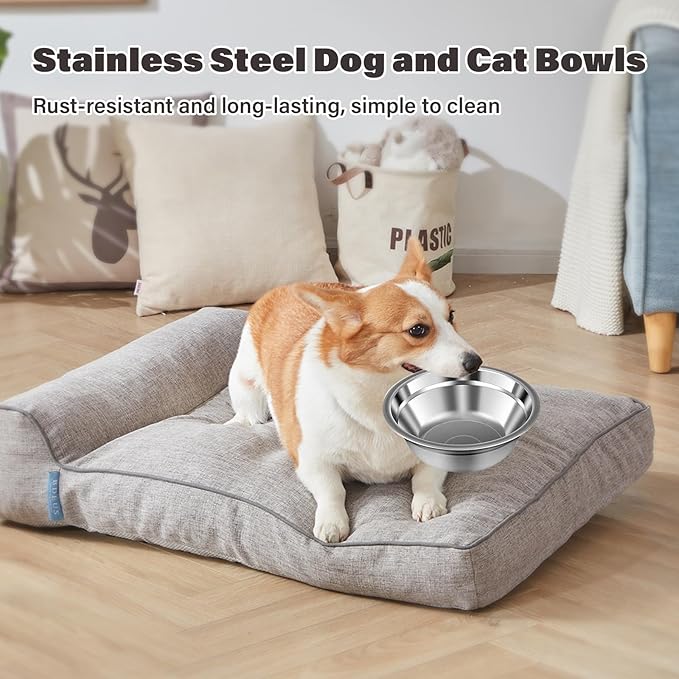 16 Pcs Pets Bowl Bulk 15 oz Pet Feeding Bowl Stainless Steel Dog and Cat Bowls Pet Feeder Metal Small Puppy Raised Food and Water Bowls for Small Medium Pets Supplies