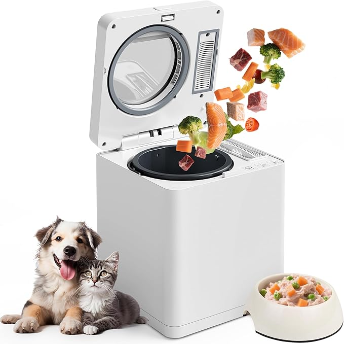 Pet Fresh Meal Maker, Auto 5-in-1 Pet Food Cooker with Chop,Slow Cook, Mix, Self-cleaning and Timer, 2.6 Quart Capacity Dog Food Maker Makes 1.5 Lbs Foods for 2 Dogs, DIY Pet Recipes, Wet or Dry Food.