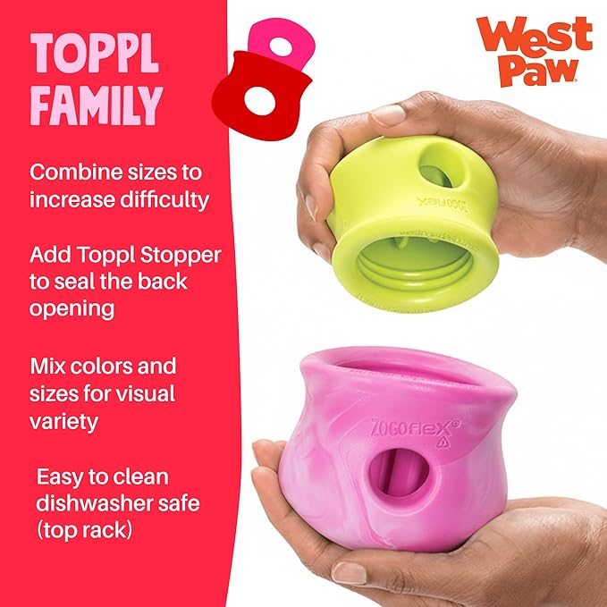 WEST PAW Zogoflex Toppl Interactive Treat Dispensing Puzzle Dog Toy for Mental Stimulation & Enrichment-Holds Kibble & Treats-Lickable, Freezable & Dishwasher Safe-Made in USA-XL-Candy Swirl