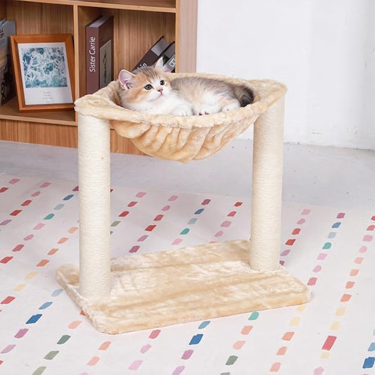 Cat Tree Tower with Hammock Bed and Scratching Post,Easy to Assemble,Plush Hammock, Durable Sisal Scratch Posts for Indoor Cats, White