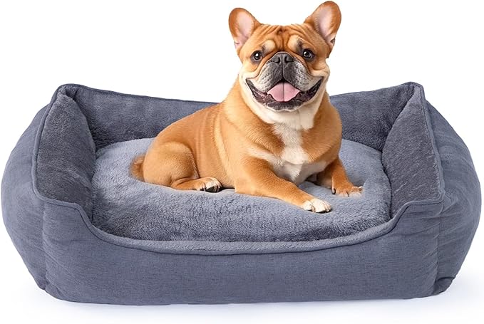 Makigued Rectangle Dog Bed for Medium Size Dog with Removable Washable Cover Pet Bed with Bolster Sides Non-Slip Bottom Pet Sofa Waterproof Lining Durable Pet Cuddler, Dark Grey, 29x 23x 7.1 in