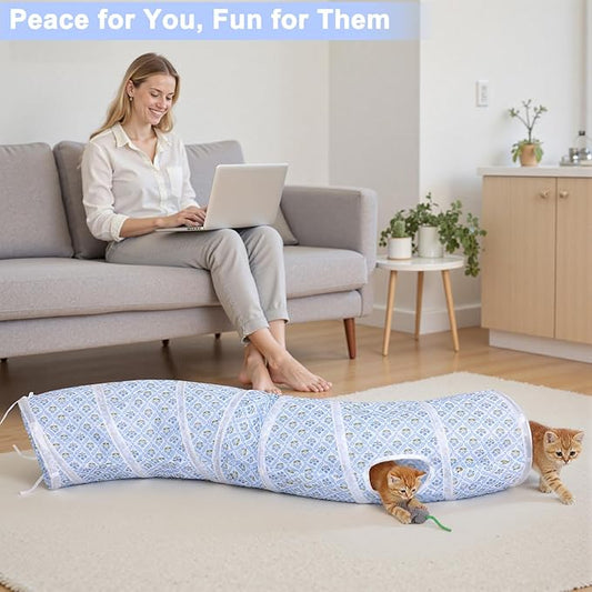 Glittme Cat Tunnel, Cat Tunnels for Indoor Cats, S-Shape Peekaboo Cat Cave with Cat Toys, Foldable Cat Tubes and Tunnels for Cats, Rabbit, Puppy, Guinea Pig