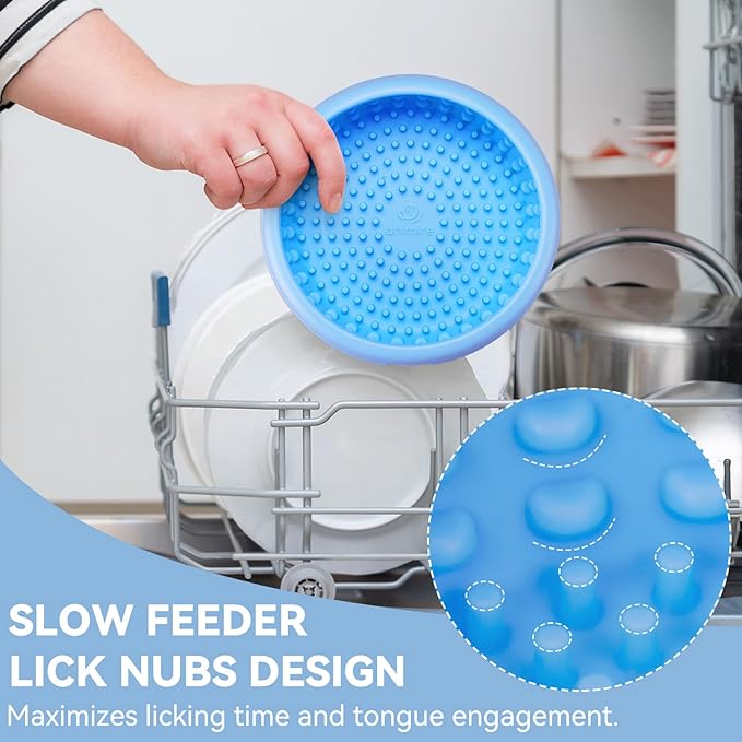 Dog Lick Bowl, Animire Freeze Lick Mat for Dogs, Non-Slip Slow Feeder Licking Bowl Enrichment Treat for Distraction Anxiety Relief, Food Grade Silicone, Dishwasher Safe(Baby Blue,L)