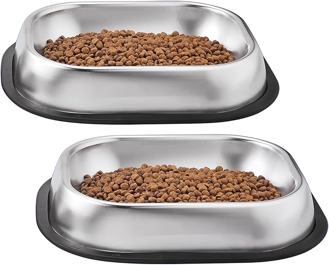 304 Stainless Steel Metal Food Dishes, with Cleaning Kit, Shallow Dog Food Bowls, Feeder Dog Bowls Water Bowl, for Small/Med Sized Cats Dogs (8.2 inch/2 Bowls)