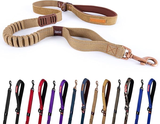 EzyDog Zero Shock Dog Leash - Shock Absorbing Bungee Leash for Dogs That Pull or Excite - Dual Handle and Reflective for Large, Medium, or Small Dogs (48-Inch, Corduroy)