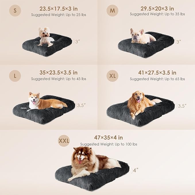 EHEYCIGA Fluffy Dog Crate Bed for Small Dogs, Plush Faux Fur Crate Pad, Calming Anti Anxiety Small Dog Bed, Washable Soft Warm Mat with Non-Slip Bottom, Dark Grey
