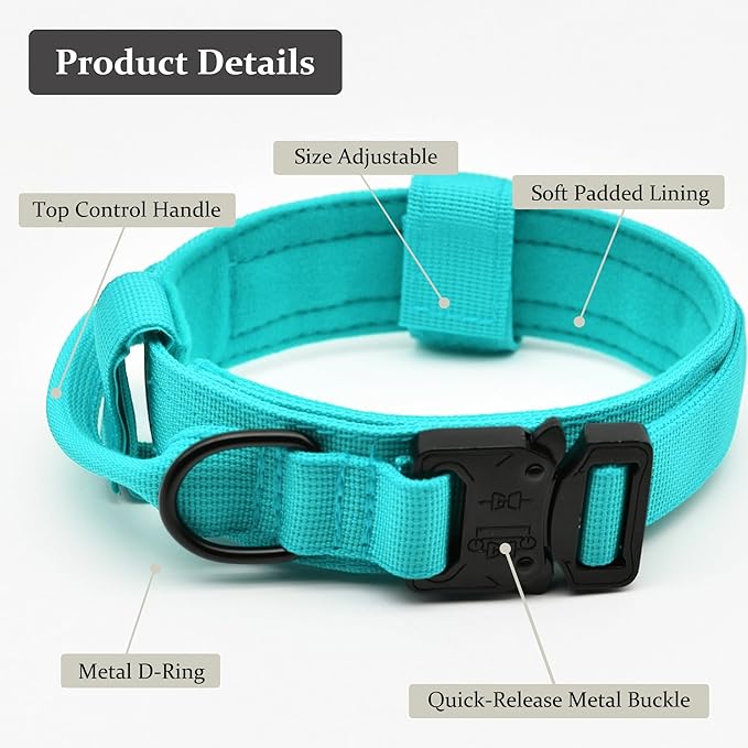 Tactical Dog Collar, Adjustable Military Training Nylon Dog Collar with Control Handle and Heavy Quick-Release Metal Buckle for Small Medium Large Dogs, Blue M