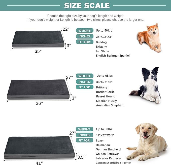 Waterproof Dog Bed Large Medium Sized Dogs, Orthopedic Washable Crate Pad 36 inch, Foam Pet Bed with Removable Cover Reversible, Anti-Slip Kennel Pad, 35"x22", Dark Gray