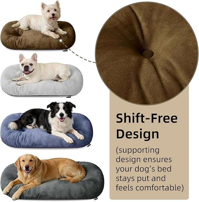 Washable Large Dog Bed for Medium & Large Breeds, Non-Slip Bottom & Plush Faux Silver Fox Fur Oval Cushion Pad for Big Dogs, Soft Mat for Crates, Brown, 41x27 Inch