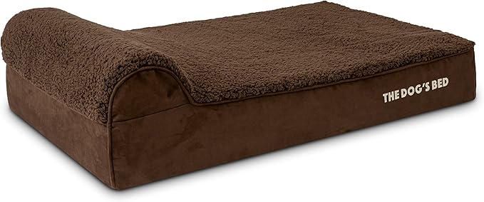 The Dog’s Bed Orthopedic Memory Foam Dog Bed with Headrest, Plush Fabric, Brown Plush, L, 6-Inch