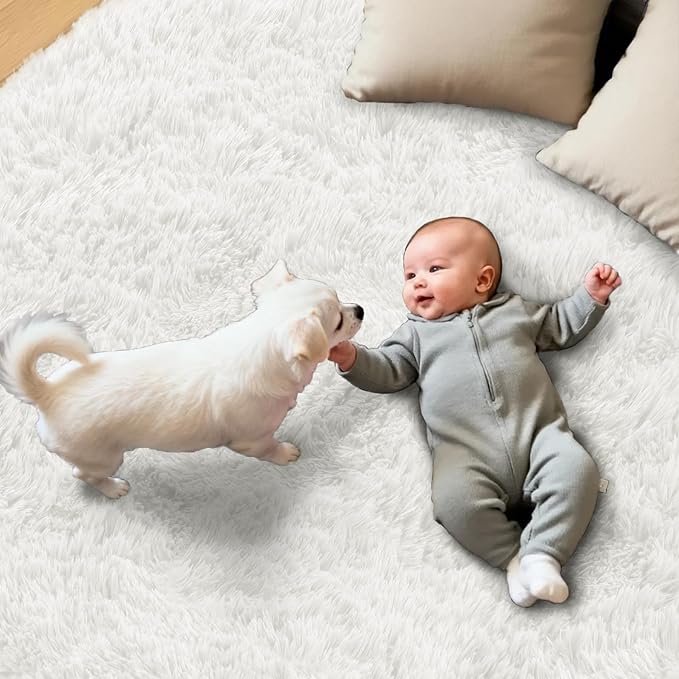 5x7 Area Rug for Living Room: Ultra Soft Fluffy Rug Modern Large Thicked Shag Rug for Bedroom Non Slip Indoor Fuzzy Carpets for Girls Kids Room Nursery Dorm Home Decor White