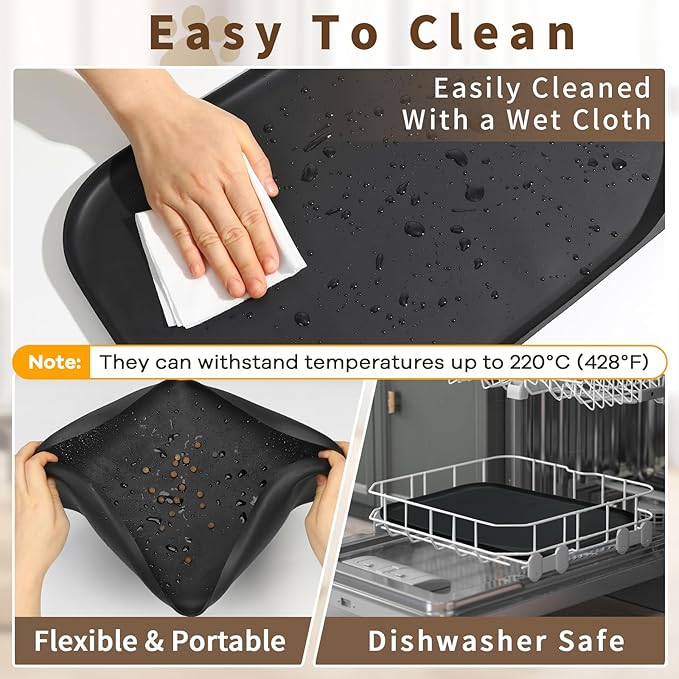 Silicone Pet Food Mat with Raised Edge for Food and Water Bowl, Dog Feeding Mats, Cat Food Trays for Floor Waterproof, Rubber Tray for Dogs and Cats, 24 x 16 x 0.8 Black