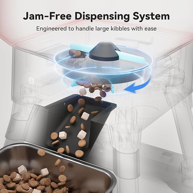 Automatic Dog Feeder for Large Dogs, 14L Capacity, Remote Feeding, Anti-Blockage System, Timed Auto Dog Food Dispenser, 2.4G WiFi App Control，Dual Power Supply,Stainless Steel Bowl
