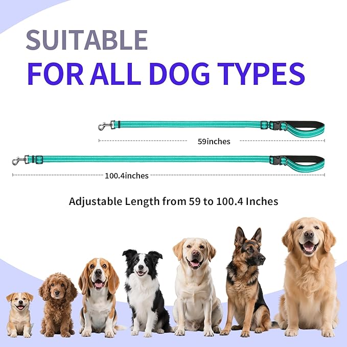 Kazazoo Hands-Free Dog Leash Adjustable Length 5-8 Ft, Waist for Dog Walking, Running for Small &Medium Dogs with Reflective Strips, Ballistic Nylon, Waist Belt, Lightweight Green