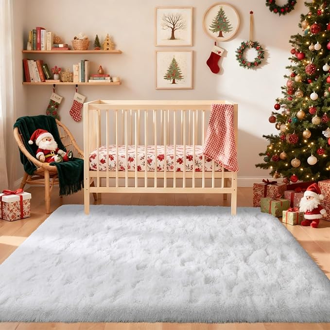 4x6 Ft Shag Rugs for Bedroom Living Room, Ultra Soft Fluffy Furry Area Rugs for Indoor Floor, Aesthetic Carpet for Kids Home Decor (White)
