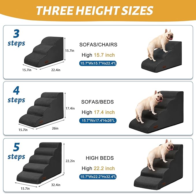 Dog Steps for Bed, 4-Step Dog Stairs Ramp for Small Dogs and Cats, Indoor Non-Slip Pet Stairs Suitable for Older, Short-Legged, and Puppy Dogs to Climb Onto High Beds and Couch, 17.4" H,Black
