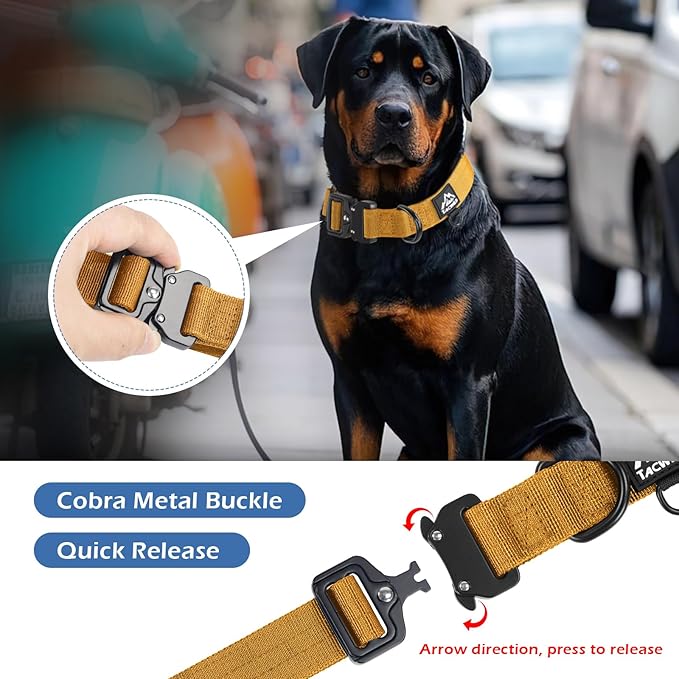 Heavy Duty Dog Collars for Medium and Large Dogs - Adjustable, Chew Proof Nylon Collar with Metal Quick Release Buckle and D-Ring for Dog Tags (Turmeric Yellow, XL)