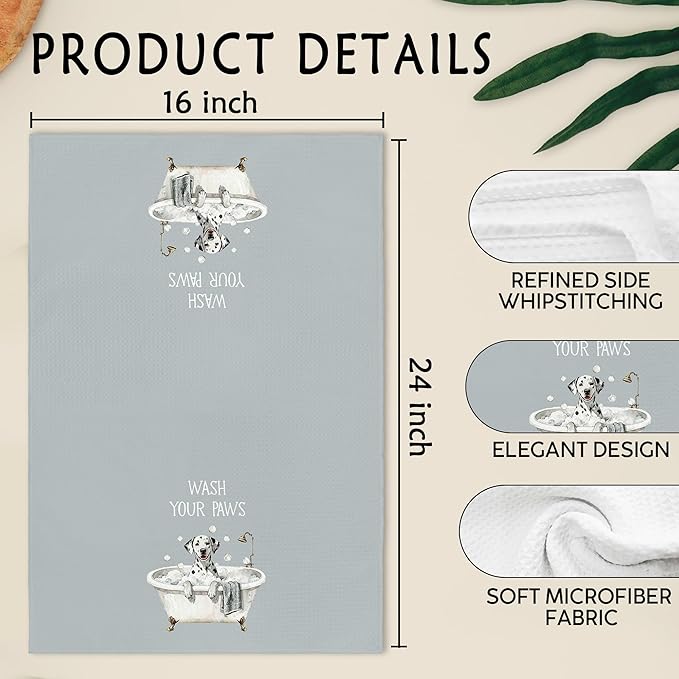 Funny Dalmatian Dog Hand Towels for Bathroom, Dalmatian Dogs Gifts for Men Women Dog Lovers, Dogs Decorative Hand Towels, Wash Your Paws Dish Tea Towel for Kitchen Bathroom Decor, 16x24 Inch