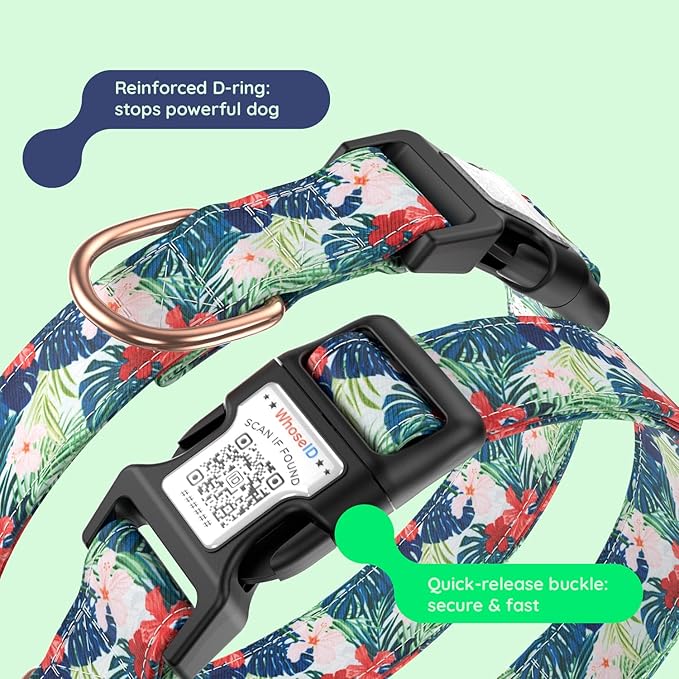 WhoseID Airtag Dog Collar,with Waterproof airtag Holder竊똎riginal Stylish Cute Pattern Design.QR Code ID Buckle竊똂omfortable Soft Cotton for Small Medium Large Dogs