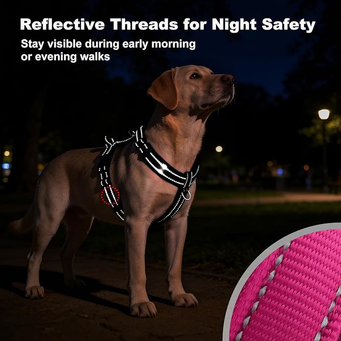 No Pull Dog Harness with Handle, Soft Mesh Padded Adjustable for Small Medium Large Dogs | Reflective Easy Walk Harness with Front Clip for Training, Running & Outdoor (Hot Pink, XS)