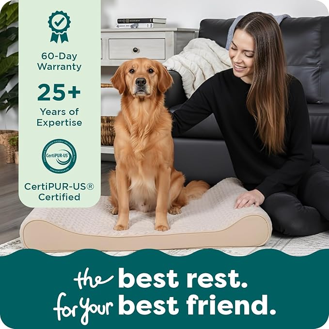 FurHaven Orthopedic Dog Bed for Large Dogs, Luxe Lounger Contour Mattress with Solid Orthopedic Foam Slab for Joint Support, Removable Washable Cover, Jumbo XL, Plush Suede, Cream