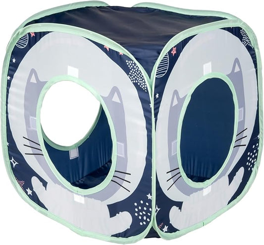 Kitty City Galactic-Themed Pop-Up Cat Play Cube, Collapsible Indoor Cat Hideout with Peekaboo Openings, Lightweight Foldable Cat Cube for Play & Lounging