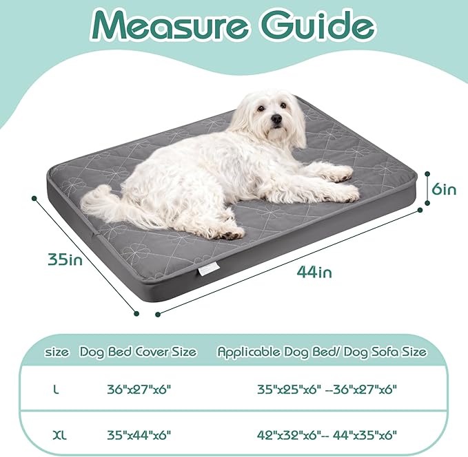 Dog Bed Cover Replacement Washable 2 Pack, Waterproof Dog Bed Sheets,Ultra Soft Pet Pillow Cover Quilted,Removable Pet Bed Liner - 35x44 Inches,Grey