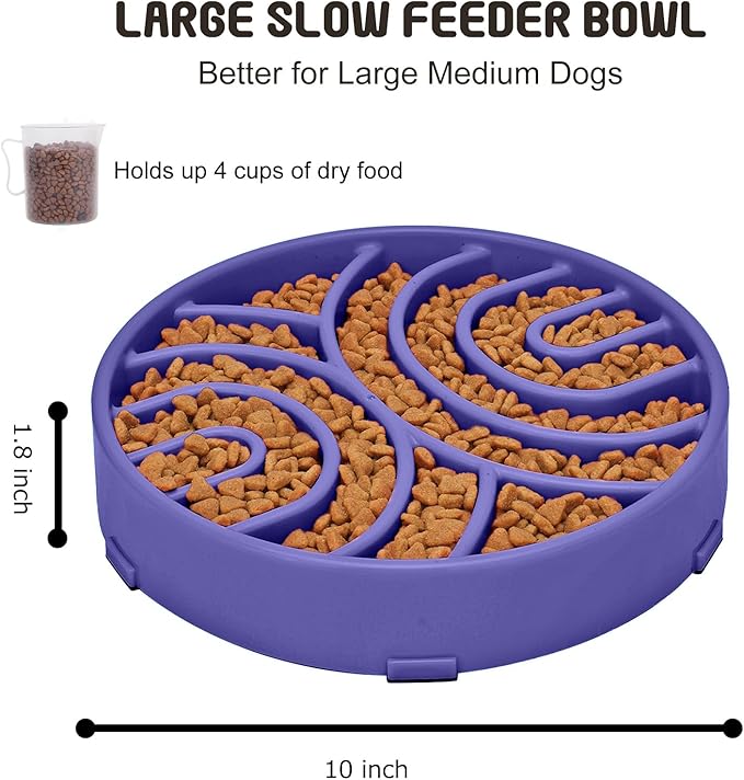 WHIPPY Slow Feeder Dog Bowl - Anti-Choking Maze, Anti-Slip Interactive Puzzle Feeder, Pet Bowl for Large Medium Dogs, Lavender