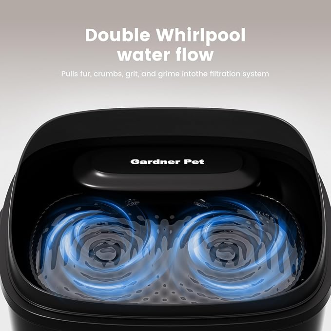 Gardner Pet Dog Bowls 1 Gallon Pet Water Fountain, Vortex Dog Water Bowl Dispenser, Ultra Quiet Automatic Cat Fountain with Filter, Splash-Proof, Without Adapter (UV, Black)