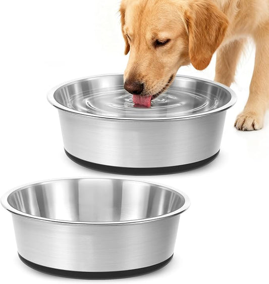 Stainless Steel Dog Bowls Set of 2, Extra Thick Metal Bowls, with Non-Slip Rubber Base Dog Bowl, BPA Free, Holds 8 Cups(59 fl oz), for Small Dogs, Black
