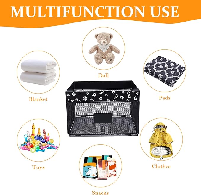 Indestructible Dog Toy Basket,Chew Proof Metal Dog Toy Box,Large Dog Toy Bin with Ventilated Mesh,Basket for Dog Toys for Leash,Accessories,Blanket Food Storage Container(Black)