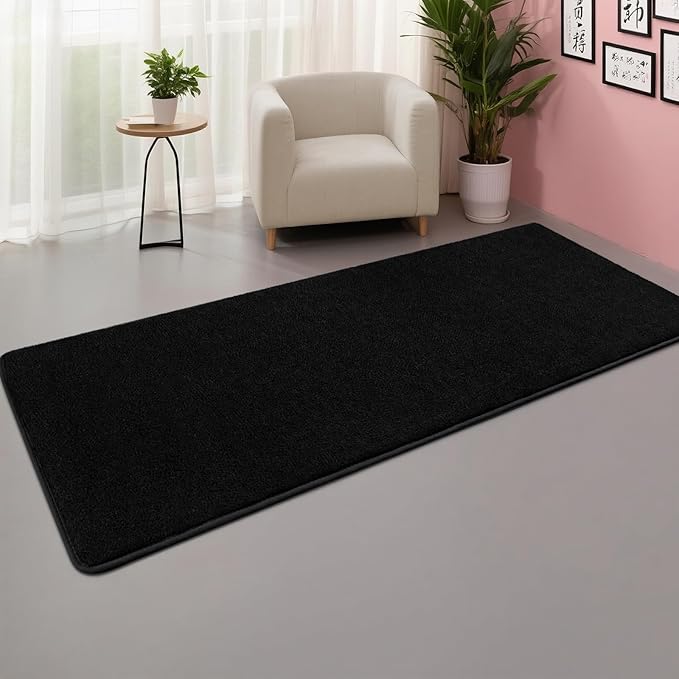 DweIke 2x6 Black Runner Rugs, Thickened Memory Foam Bedside Rug for Bedroom Living Room, Washable Non-Slip Carpet for Kids Girls Nursery Dorm Room Decor