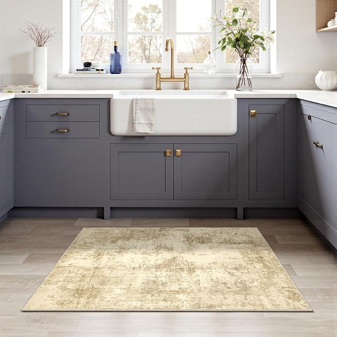 LEPEII 2x3 Rug, Modern Abstract Area Rugs for Entryway, Small Non-Slip Throw Rugs for Kitchen, Bathroom, Low Pile Lightweight Rectangle Washable Rug-Beige