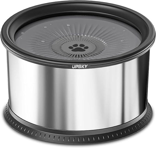 UPSKY 6.5L Super Large Capacity No Spill Dog Water Bowl - 1.6 Gallon Stainless Steel Spill Proof Slow Feeder With Anti-Slip Mat for Messy Drinkers - Black