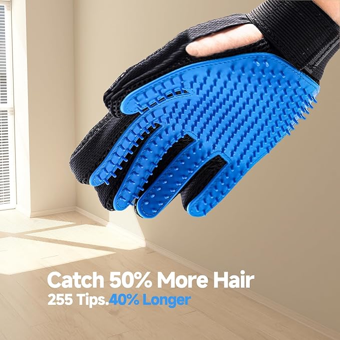 2-in-1 Pet Grooming Glove & Fabric Hair Remover - Reusabie, Silicone Massage Bristles,Static Adhesion for Quiuck Shedding Control,Safe for Dogs & Cats