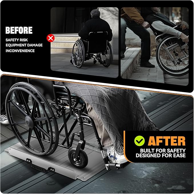 Auto Dynasty Wheelchair Ramp 2FT, Portable Folding Aluminum Wheel Chair Threshold Ramps for Home Steps Doorways, 800Lbs Capacity, 29Inch Width, Silver