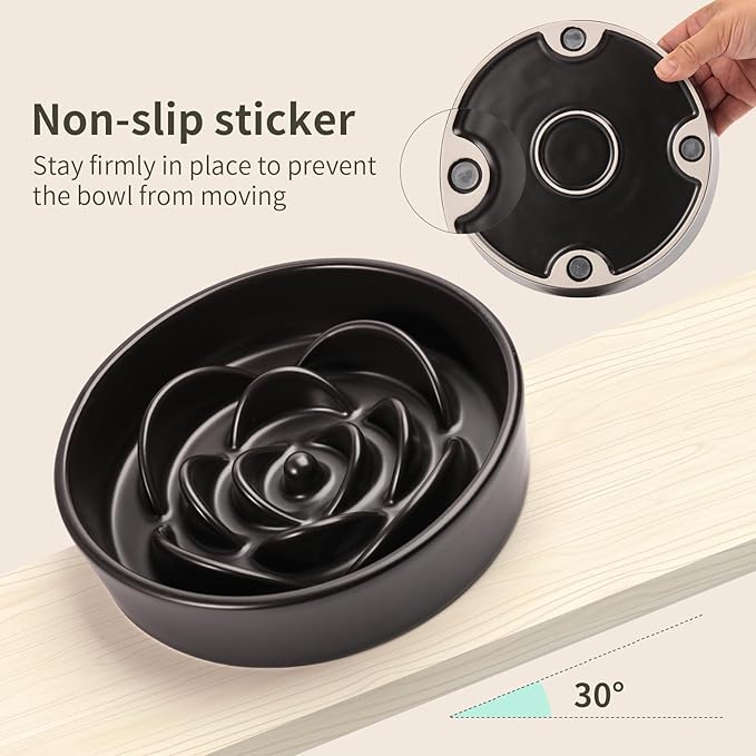 8.26 in Black Ceramic Slow Feeder Dog Bowl for Medium and Large Breed,Pet Feeding Dog Food Water Dish Heavy Weighted,Puppy Bowl for Fast Eaters,Puzzle Slow Eating Dish Modern Maze