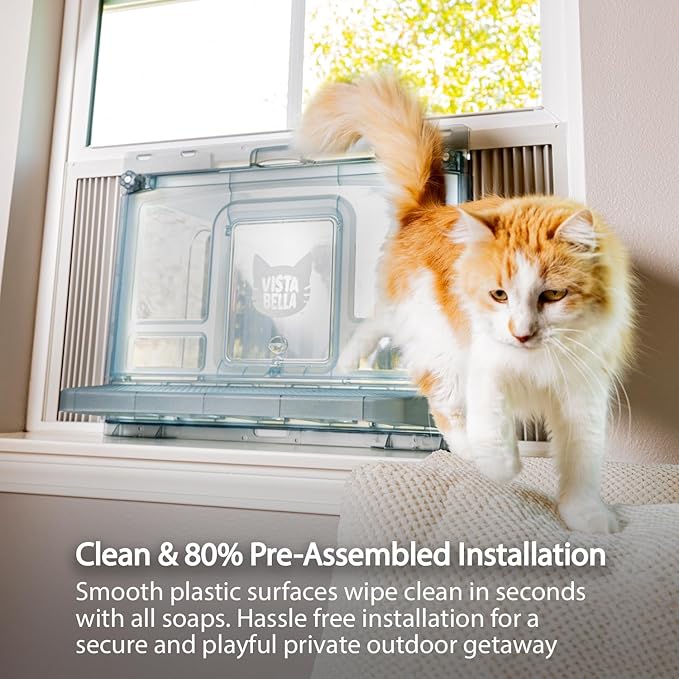VistaBella Window Catio Perch & Litter Box – Fits 26-32" Vertical Windows, Luxury Indoor Cat Window Box, All-Weather Comfort, Natural Odor Removal, Portable Easy Clean, 2-Year Protection, Made in USA