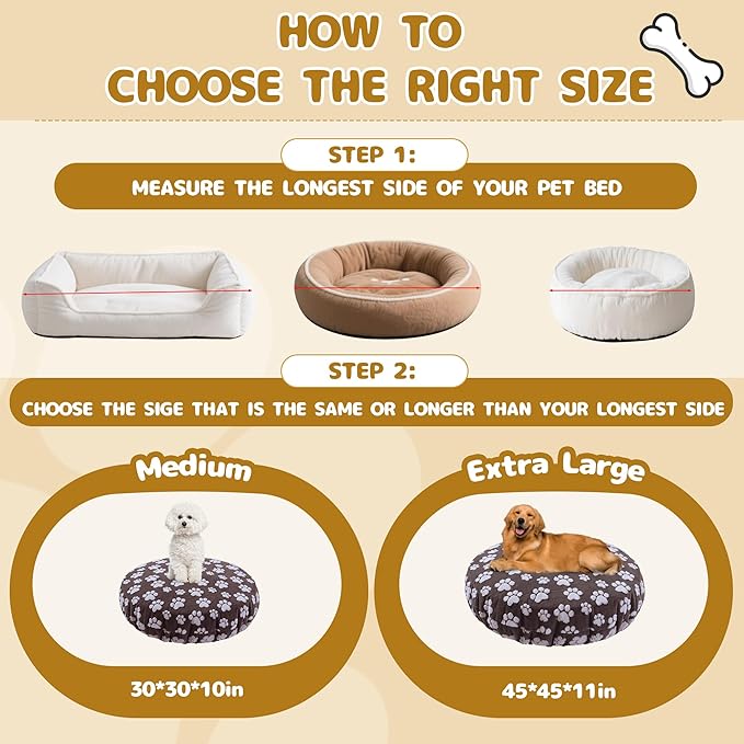 BALAPET Washable Dog Bed Covers Replacement Round Waterproof Bed Cover for Dog Soft Pet Bed Cover with Lovely Dog Paw Print and Double-Sided Usable Design,Cover Only(Brown,45 * 45 * 11in)