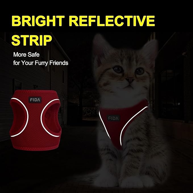 Fida Comfy Dog Harness with Leash, Cat Vest Harness Escape Proof, Breathable Lightweight Soft Mesh, Adjustable Reflective Step-in Harness for Puppy Toy Breeds & Extra-Small Pet (XXS, Red)