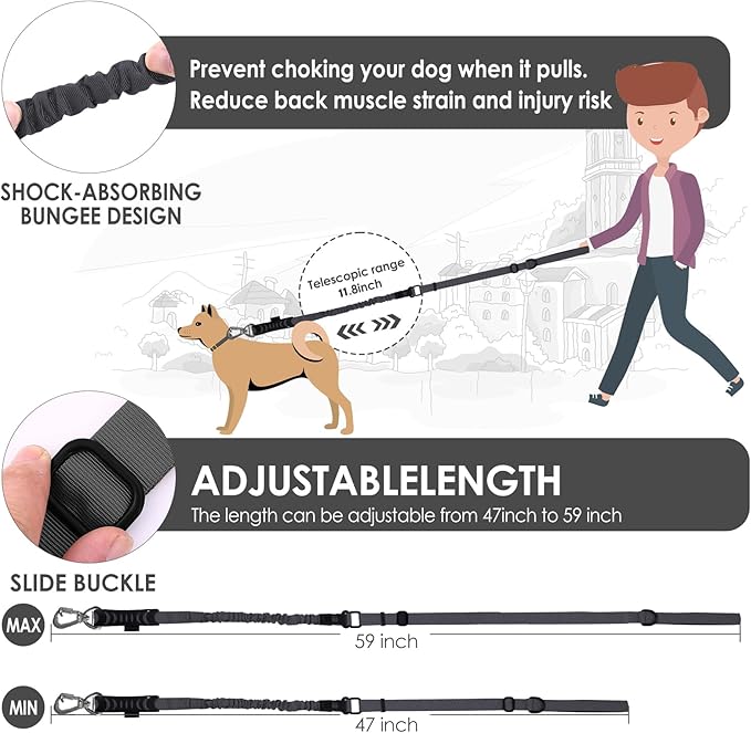 Hotsky Tactical Dog Leash Heavy Duty for Medium Large Dogs That Pull,4-6Ft Strong Bungee Shock Absorbing No Pull Dog Leash with Padded Double Handle and Car Seatbelt,Purple Camo