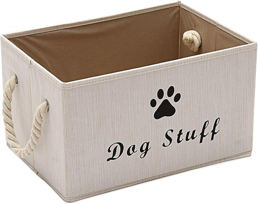 Morezi Canvas Pet Toy and Accessory Storage Bin, Basket Chest Organizer - Perfect for Organizing Pet Toys, Blankets, Leashes and Food - White